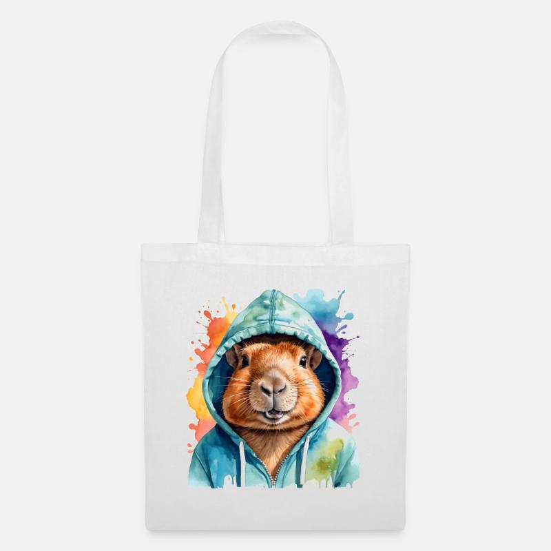 Capybara Hoodie Capy Bunt Tier Design Print - Stoffbeutel - Weiß