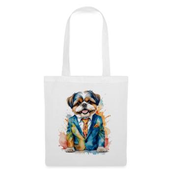 Shih Tzu Anzug Hund Bunt Lustig Tier Design Print - Stoffbeutel - Weiß - Vorne