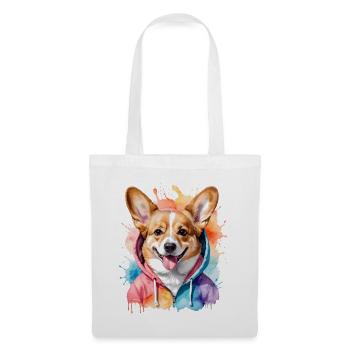 Corgi Hoodie Hund Bunt Lustig Tier Design Print - Stoffbeutel - Weiß - Vorne