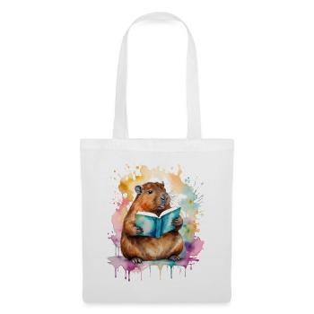 Capybara Reading Book Capy Colorful Animal Design Print - Tote Bag - white - Front
