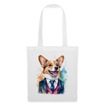 Corgi Anzug Hund Bunt Lustig Tier Design Print - Stoffbeutel - Weiß - Vorne