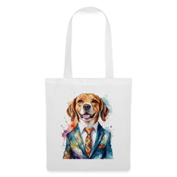 Beagle Anzug Hund Bunt Lustig Tier Design Print - Stoffbeutel - Weiß - Vorne