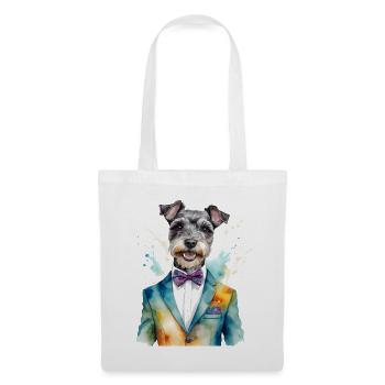 Zwergschnauzer Anzug Hund Lustig Tier Design Print - Stoffbeutel - Weiß - Vorne