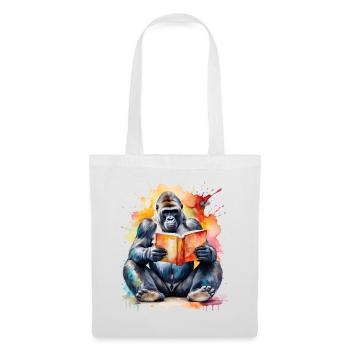 Gorilla Reading Book Monkey Coloré Animal Design Imprimer - Sac en tissu - blanc - Devant