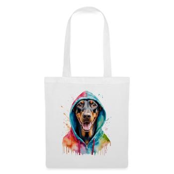 Dobermann Hoodie Hund Bunt Lustig Tier Print - Stoffbeutel - Weiß - Vorne