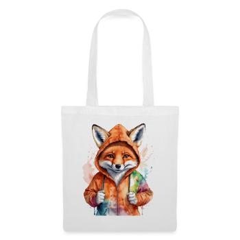 Fuchs Hoodie Bunt Lustig Tier Design Print - Stoffbeutel - Weiß - Vorne