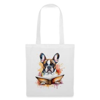 Französische Bulldogge Lesen Frenchie Hund Tier - Stoffbeutel - Weiß - Vorne