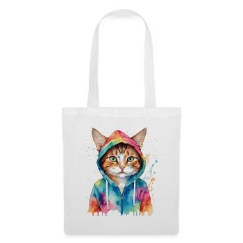 Sweat à capuche chat coloré imprimé drôle de conception animale - Sac en tissu - blanc - Devant