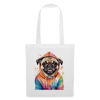 Pug Hoodie Dog Colorful Funny Animal Design Print - Tote Bag - white - Front