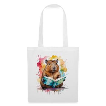 Capybara Reading Book Capy Colorful Animal Design Print - Tote Bag - white - Front