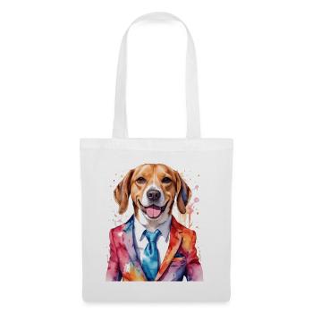 Beagle Anzug Hund Bunt Lustig Tier Design Print - Stoffbeutel - Weiß - Vorne