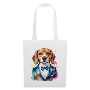 Beagle Anzug Hund Bunt Lustig Tier Design Print - Stoffbeutel - Weiß - Vorne