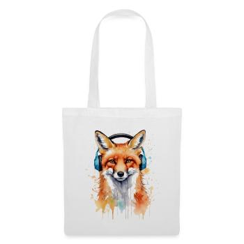 Fuchs Kopfhörer Musik Bunt Tier Design Print - Stoffbeutel - Weiß - Vorne