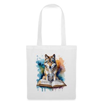 Wolf Lesen Buch Bunt Tier Design Print - Stoffbeutel - Weiß - Vorne