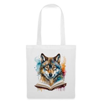 Wolf Lesen Buch Bunt Tier Design Print - Stoffbeutel - Weiß - Vorne