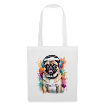 Pug Headphones Dog Colorful Funny Animal Design Print - Tote Bag - white - Front
