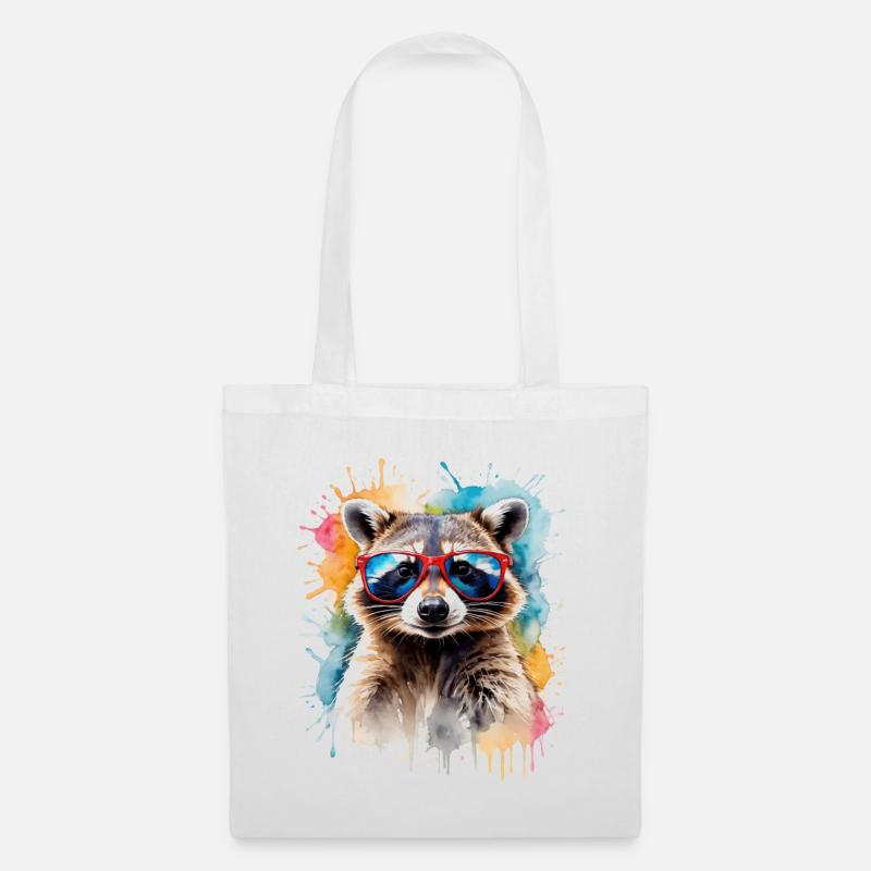 Waschbär Sonnenbrille Bunt Tier Design Print - Stoffbeutel - Weiß