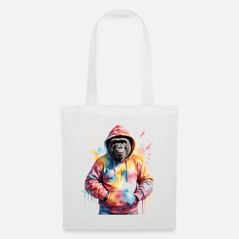 Gorilla Hoodie Affe Bunt Tier Design Print - Stoffbeutel - Weiß