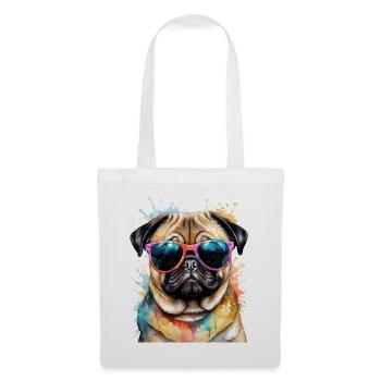 Pug Sunglasses Dog Colorful Funny Design Print - Tote Bag - white - Front