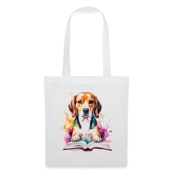 Beagle Reading Book Dog Funny Animal Design Print - Tote Bag - white - Front