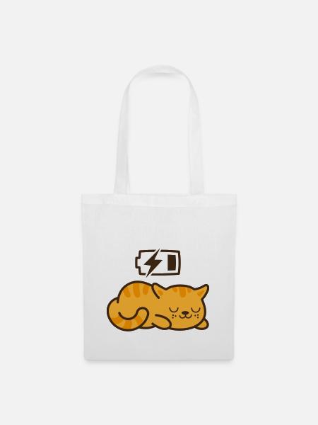 Sleepy Kitty, Akkuladung (Farbe veränderbar) - Stoffbeutel - Weiß