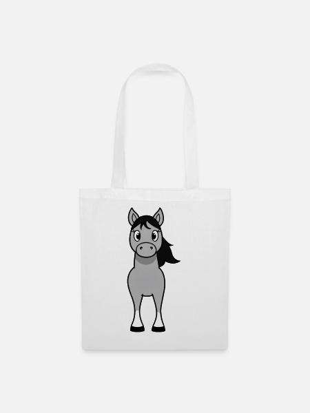 Grauer Pony mit schwarzer Mähne - Stoffbeutel - Weiß