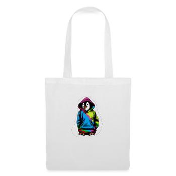 Pingouin mignon avec pull coloré - Sac en tissu - blanc - Devant