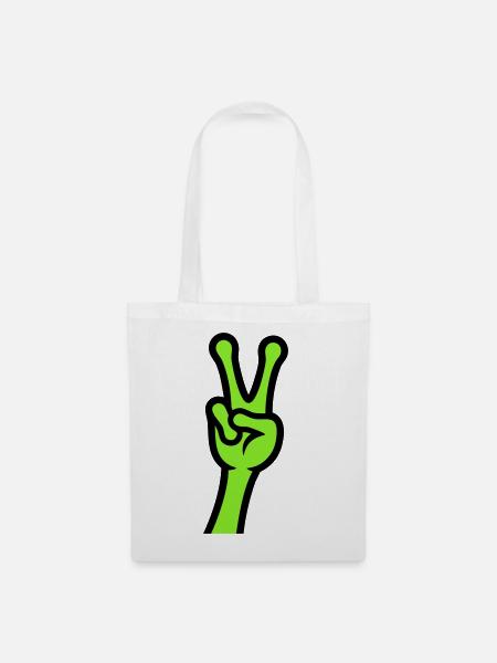 Alien Hand Peace Zeichen Icon - Stoffbeutel - Weiß