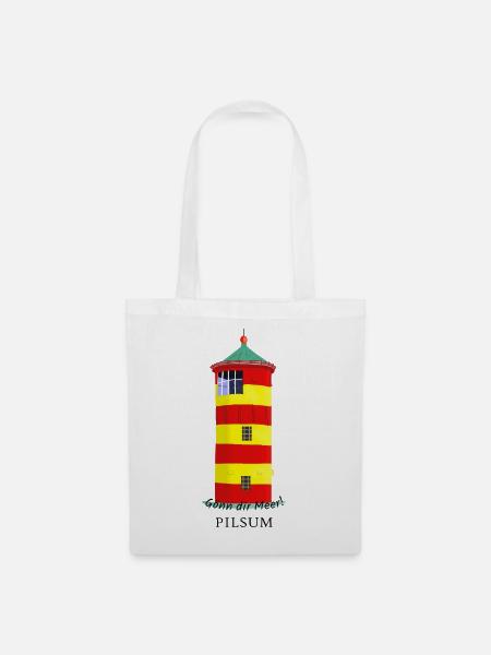 Leuchtturm Pilsum, handgezeichnet - Stoffbeutel - Weiß