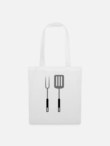 Grillgabel Pfannenwender grillen Utensilien - Stoffbeutel - Weiß