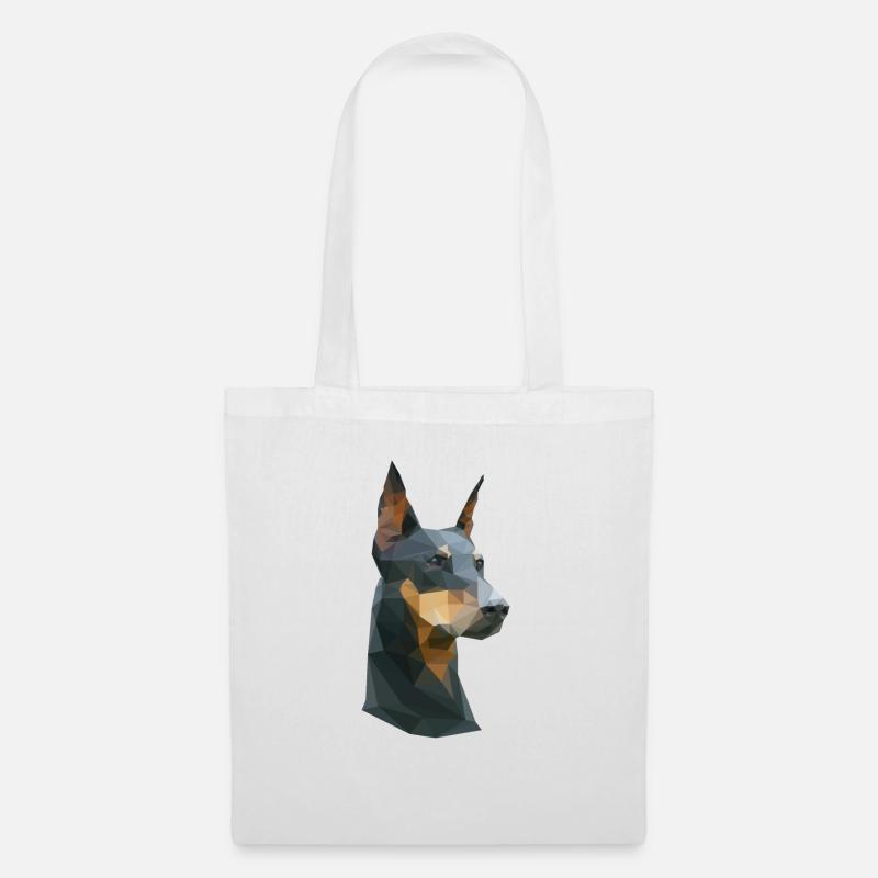Low-Poly Dobermann - Stoffbeutel - Weiß