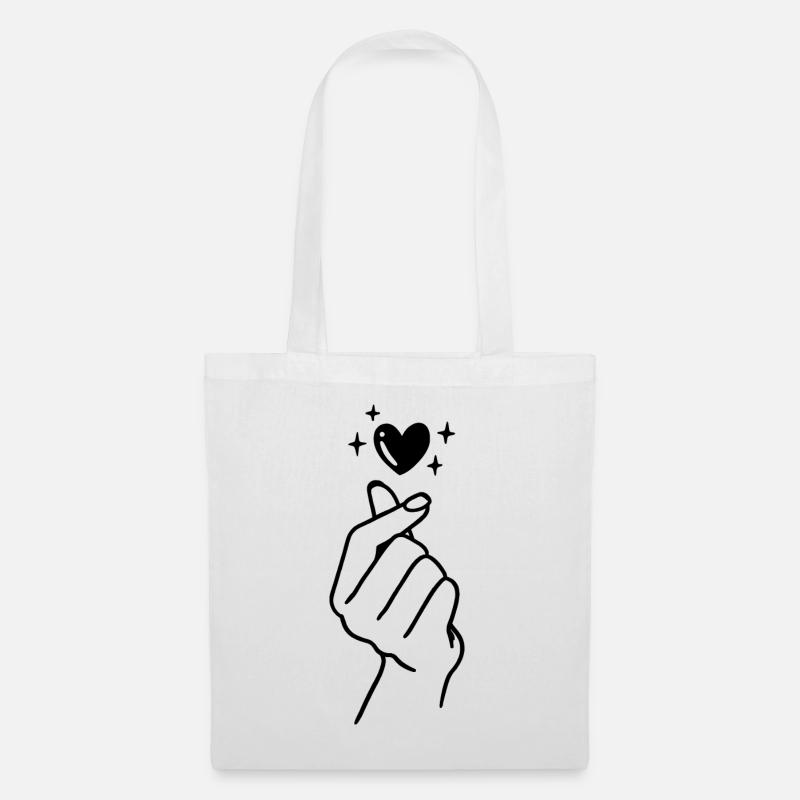 K-Pop Saranghae Liebe Hand Herz - Stoffbeutel - Weiß