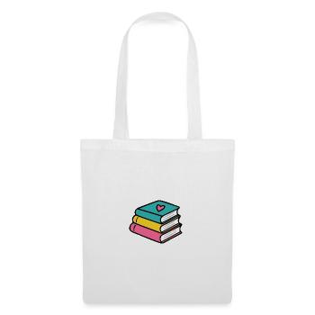 Bücherstapel Herz Design - Stoffbeutel - Weiß - Vorne