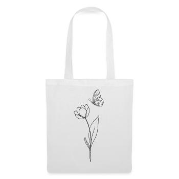 Fleur avec papillon - noir et blanc - Sac en tissu - blanc - Devant