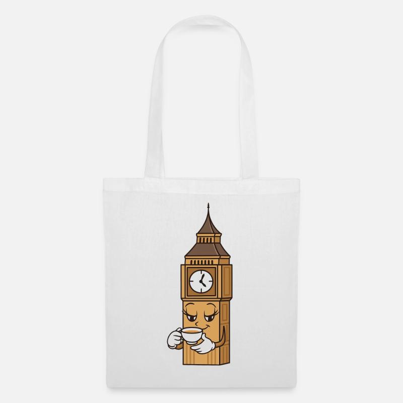 Kaffeeuhr BigBen Cartoon - Stoffbeutel - Weiß