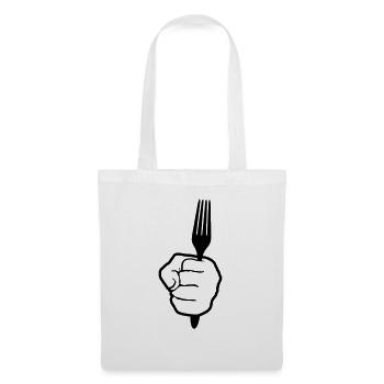 kontur hand halten gabel besteck essen gehen hunge - Stoffbeutel - Weiß - Vorne