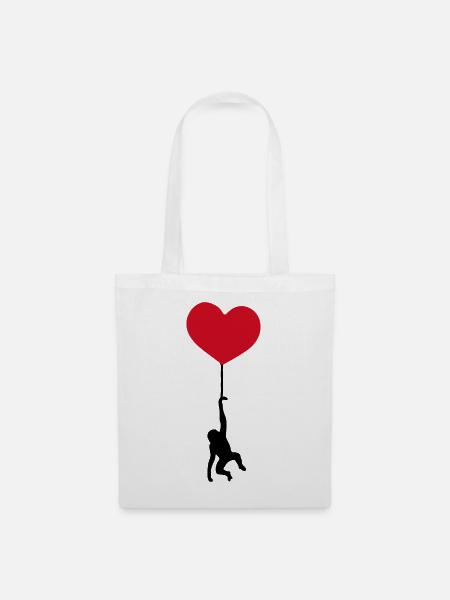 Affe mit Herz Ballon BOUND TO LOVE Graffiti Urban - Stoffbeutel - Weiß