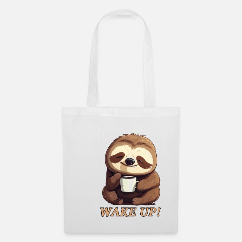Faultier Morgenmuffel Kaffee aufwachen wake up - Stoffbeutel - Weiß