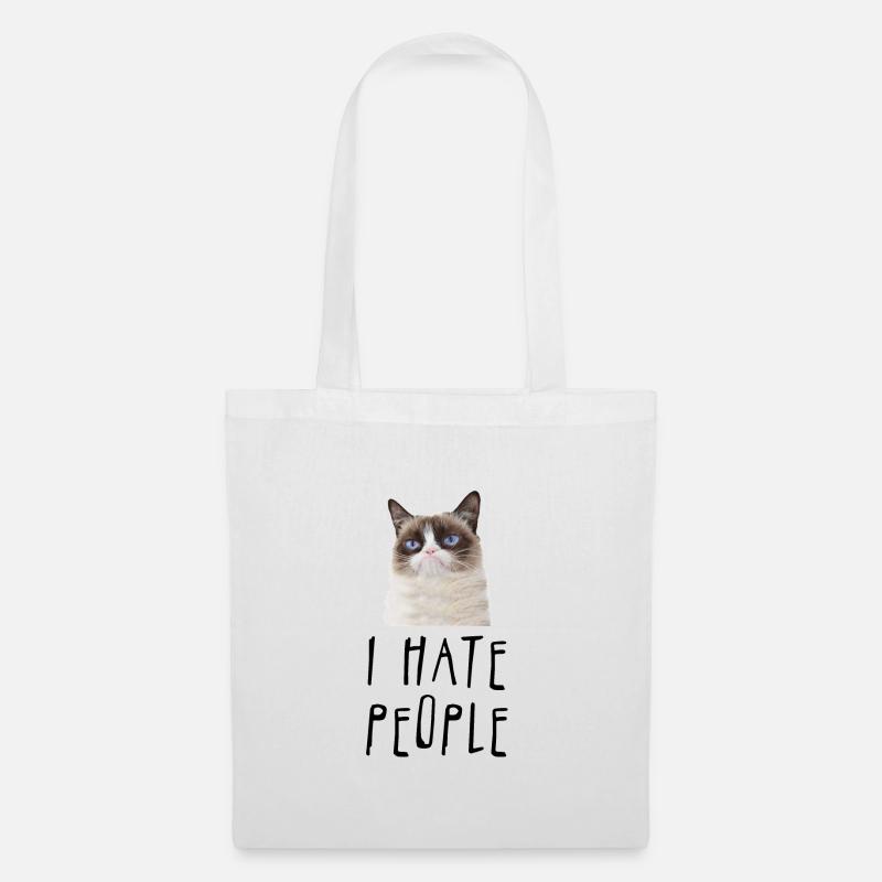 Grumpy Cat lustige Meme Katze Ich hasse Menschen - Stoffbeutel - Weiß