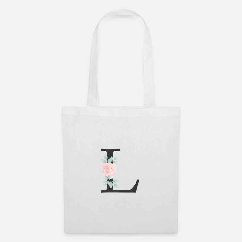 Personalisierbar Monogramm Pastell Floral L - Stoffbeutel - Weiß