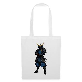 Samurai mit blauer Rüstung und Mondhelm - Stoffbeutel - Weiß - Vorne