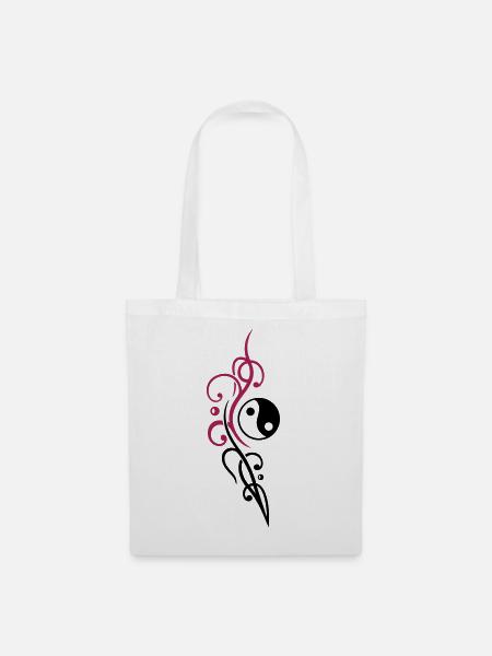 Yin & Yang Symbol mit Tribal - Stoffbeutel - Weiß