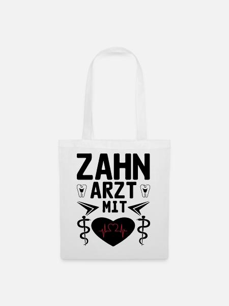 Zahnarzt mit Herz Geschenk - Stoffbeutel - Weiß