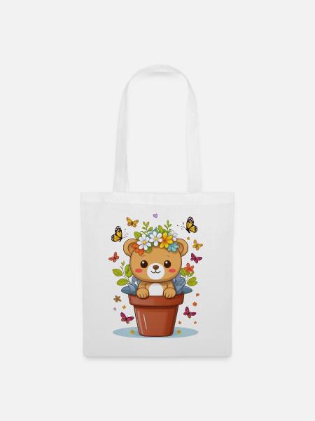 Niedlicher Teddy-Bär im Blumentopf - Stoffbeutel - Weiß