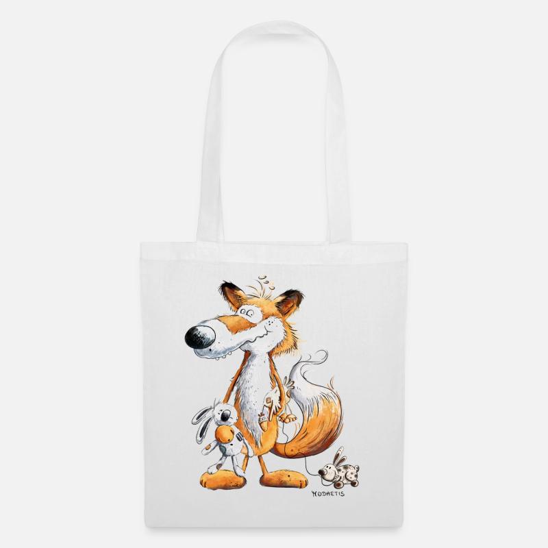 Fuchs Mit Spielzeug Hase Und Kuscheltier - Stoffbeutel - Weiß