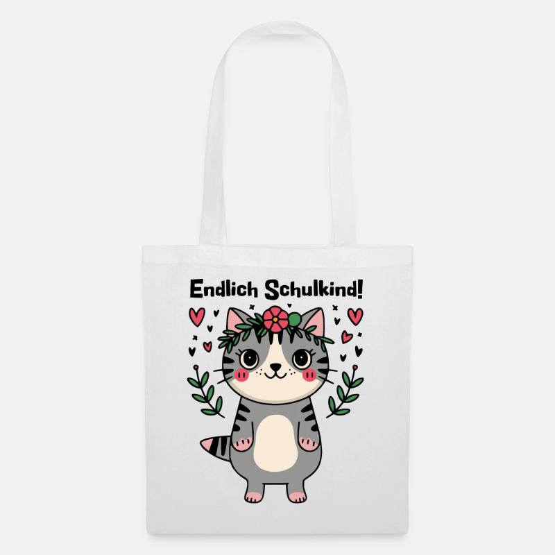 Endlich Schulkind - Mit der Katze in die Schule - Stoffbeutel - Weiß