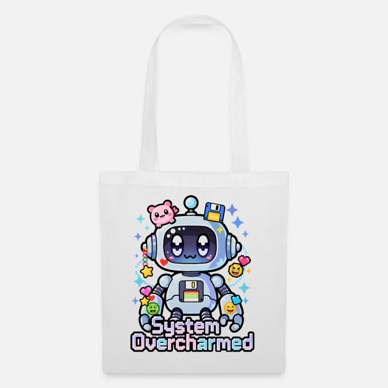 🤖 - System Overcharmed – Roboter mit digitalen Charms - Stoffbeutel - Weiß