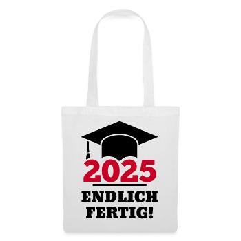 Doktorhut 2025 Endlich Fertig Geschenk Studenten  - Stoffbeutel - Weiß - Vorne