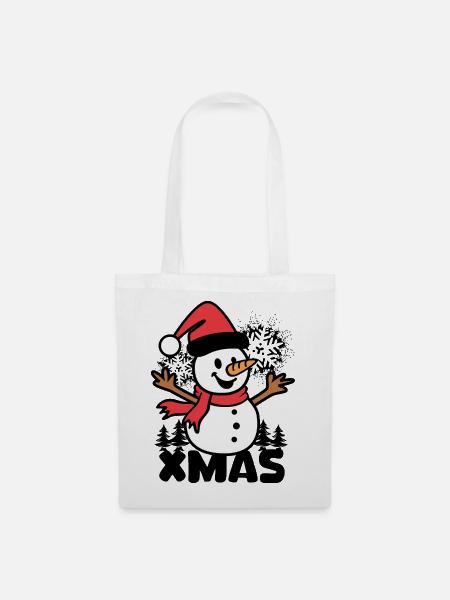 Fröhlicher Weihnachts-Schneemann Cartoon - Stoffbeutel - Weiß