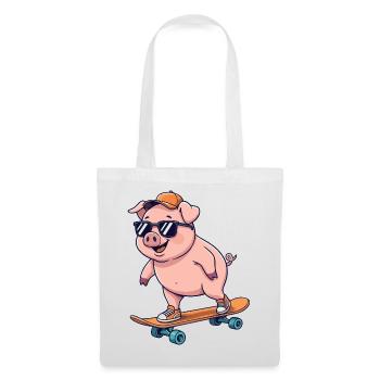 Skateur cartoon drôle de cochon patinant sur skateboard - Sac en tissu - blanc - Devant
